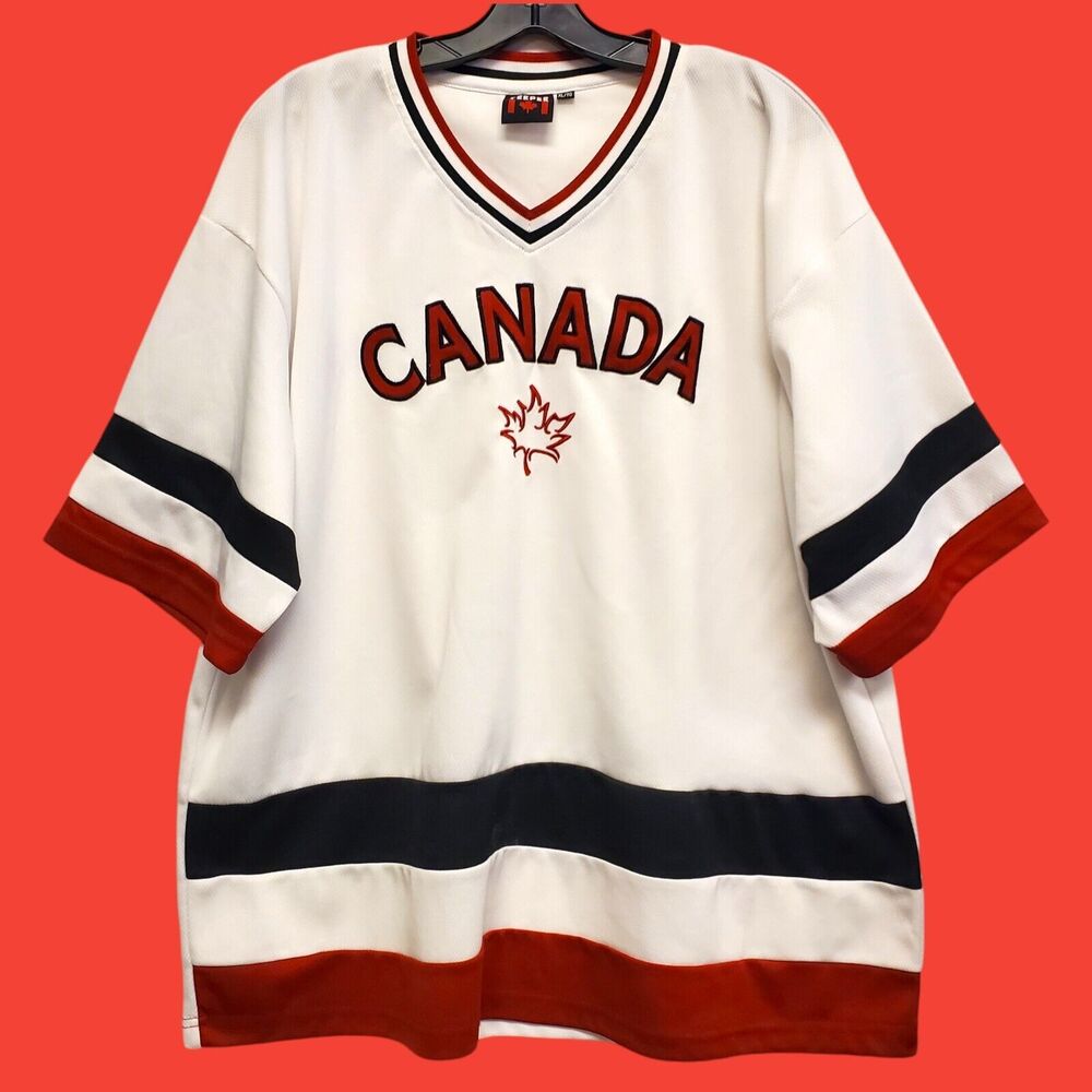 CANADA Jersey Womens XL White Red Embroidered Spell Out Hockey TEEPEE Athleisure
